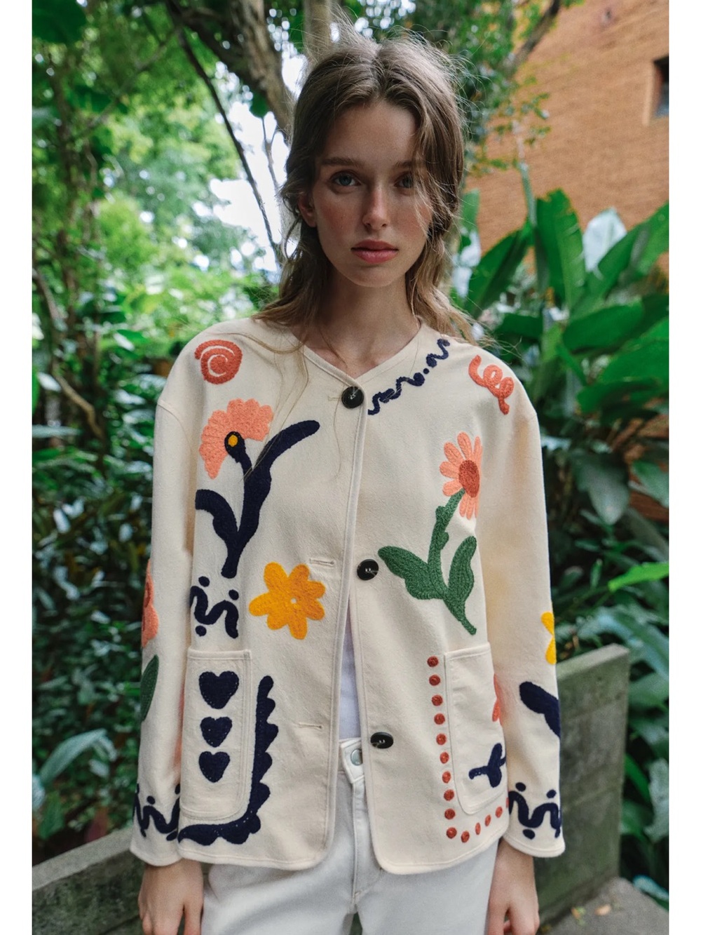Zara 100% COTTON EMBROIDERED FLORAL JACKET